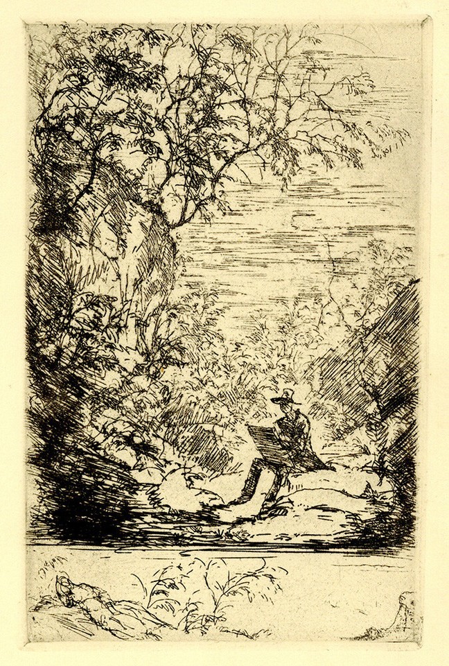 Original 1920 Etching HANS MEID &quot;The painter in the landscape&quot; - $100.40