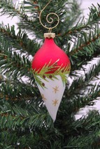 Garland and Berries 4&quot; Glass Tear Drop Christmas Ornament - £7.94 GBP