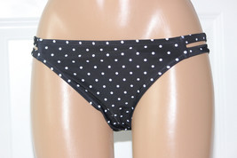 NEW California Waves Black Polka Dots Strappy Side Hipster Bikini Bottom XS - $8.67