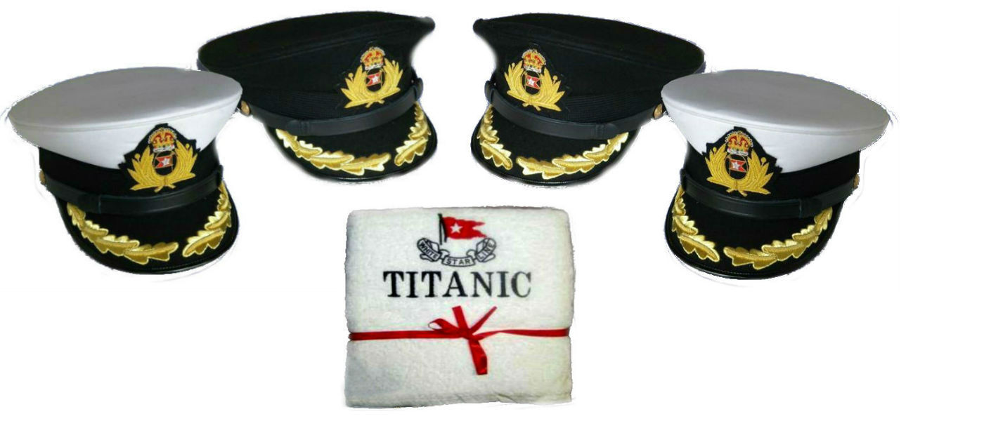 WHITE STAR CRUISE SHIP TITANIC CAPTAIN SMITH HAT FIRST CLASS COURTESY TOWEL SET - $148.00