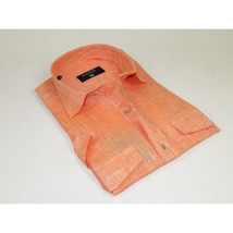 Men's Ciazzo Turkey 100% Linen Breathable Shirt Short Sleeves #Linen 66 Orange image 2