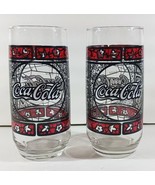 Set of 2 Vintage Red Leaf and Flower Tiffany-Style COCA-COLA GLASSES 1970&#39;s - €12,36 EUR