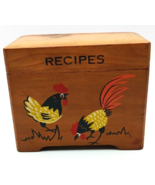 Nevco Hinged Wooden Recipe Box w/Recipes and Index Cards Roosters Japan - £17.12 GBP