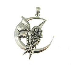 Solid 925 Sterling Silver Amy Brown Moon Dream Fairy Pendant Peter Stone Jewelry - £29.07 GBP