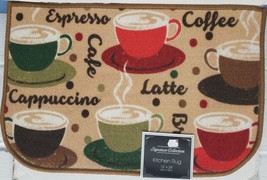 Printed Nylon Rug (nonskid)(16&quot;x24&quot;) MULTICOLOR COFFEE CUPS &amp;  TYPES,D S... - £12.50 GBP