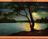 Generic Moonlit Landscape Greetings From Plattsburg NY New York Linen Po... - $4.90