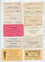 10 Motel, Hotel, Guest Houses, Tourist Home, Cabin Business Cards 1940&#39;s - $27.72