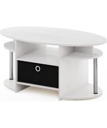 Jaya Simple Design Oval Coffee Table With Bin For Living Room, White - £44.61 GBP