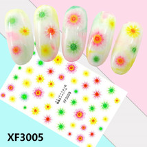 Nail Art 3D Decal Stickers beautiful pink yellow green flower XF3005 - £2.55 GBP