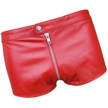 Men&#39;s Red Leather Shorts Cycling Yoga Gym Summer Pants with Zipper Closure - £69.59 GBP+