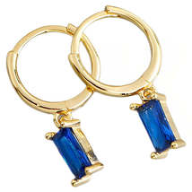 Anyco Earrings Gold Plated Blue Geometric Square 6 Colors Hanging Stud For Women - £17.62 GBP