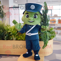 Navy Spinach mascot costume character dressed with a Romper and Bracelets - $1,309.00