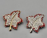 Pave Crystal Maple Leaf Brooch Pair Made with Swarovski Gold Silver Tone... - $48.37