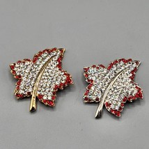 Pave Crystal Maple Leaf Brooch Pair Made with Swarovski Gold Silver Tone Canada - £38.66 GBP