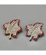 Pave Crystal Maple Leaf Brooch Pair Made with Swarovski Gold Silver Tone... - £38.03 GBP