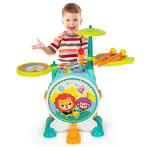 Costway 3 Pcs Electric Kids Drum Set Musical Toy Gift w/Microphone Stool... - $100.08