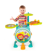 Costway 3 Pcs Electric Kids Drum Set Musical Toy Gift w/Microphone Stool... - $99.08