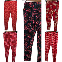 Lularoe Leggings OS Lot 5 Valentines Day Hearts Love Themed Red Black Womens - £36.73 GBP