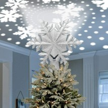 Christmas Tree Topper Lighted Snowflake W LED Projector Lights NEW - £24.22 GBP