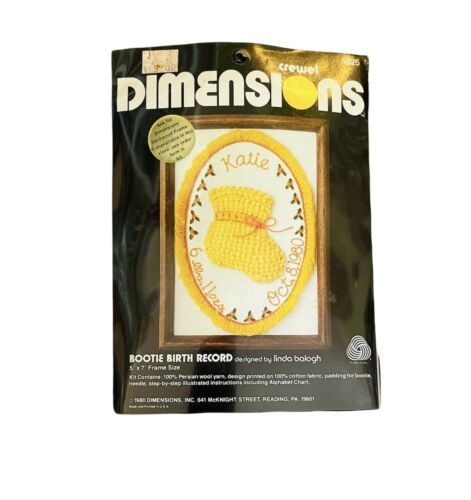 Vtg Crewel Embroidery Kit Baby Birth Record Bootie Dimensions 6025 NEW Sealed - $18.69