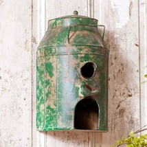 Milk Can Birdhouse in distressed green metal - £30.36 GBP