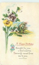 Birthday Victorian Postcard M095 1922 Thoughts for You Pansies House Tre... - £2.92 GBP