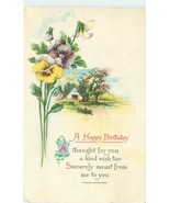 Birthday Victorian Postcard M095 1922 Thoughts for You Pansies House Tre... - $3.81
