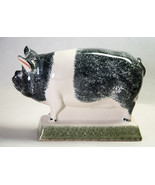 Rye Pottery Boar Figurine Sponged Saddleback Pig Signed Farm Animal Hand... - $40.75 CAD