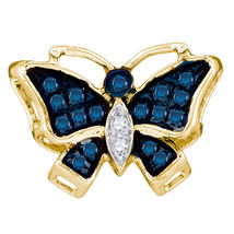 10k Yellow Gold Round Blue Color Enhanced Diamond Butterfly Bug Pendant 1/12 - $88.00