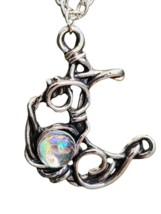 Moon Necklace Pendant Wire Mystical Topaz Gemstone Crescent Moon 18&quot; Chain Boho - £6.48 GBP