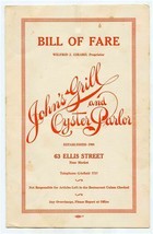 John&#39;s Grill and Oyster Parlor Menu Ellis St San Francisco California 1939 - £145.59 GBP