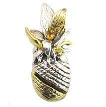 Large 24k Gold Plate 925 Sterling Silver Pineapple Brooch Amber GemStone... - £93.41 GBP