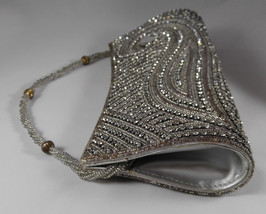 Vintage Gold Silver Rhinestone Beaded Clutch Purse Handbag w Beaded Rope... - £28.86 GBP