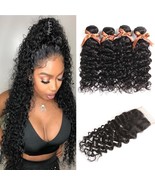 Joedir Water Wave Bundles With Closure Brazilian Human Hair Weave Bundle... - $83.69 CAD+