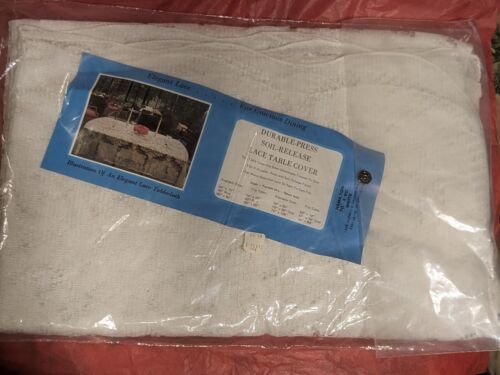 Primary image for Vintage White Lace Tablecloth Hamilton Pattern 70 Inch X 90 Inch NOS Table cover