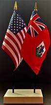 1 American &amp; 1 Bermuda Mini Rayon 4&quot;x6&quot; Desk Flag Set with White 2-Hole ... - $13.95