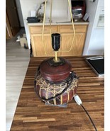 Table Lamp Vintage Bamboo Rice Container Lacquered Handmade Hand Painted - €79,43 EUR