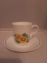 Vintage Corelle Sunsations Sunflowers Mug Saucer Set Corning USA Gingham Check - £13.97 GBP