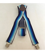 Suspenders wide blue stripes elastic with metal clips unisex pants acces... - $19.75