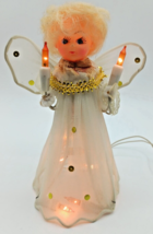 Vtg Kitsch Christmas Tree Topper Tulle Blonde Angel HTF 10 Lites BLINKIN... - £19.45 GBP