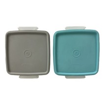 Tupperware Vintage Square Away Sandwich Keepers Lot 2 Containers Gray Teal Blue - £14.56 GBP