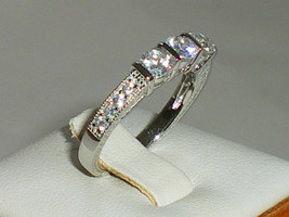 925 Sterling Solid Silver Hallmarked Ladies 3 Stone White Sapphire Eternity Ring - £30.73 GBP