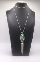 Kendra Scott Rayne Statement Long Pendant Necklace Abalone Shell/Silver Tassel - $49.49