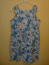 Garnet Hill Blue Floral Sleeveless Dress Size 12 Cotton/Spandex Side Zipper - £14.78 GBP