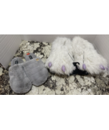 2pc Lot bebe faux fur Super Soft Slippers Grey Sz 7 And White Fur Big Fo... - €16,22 EUR