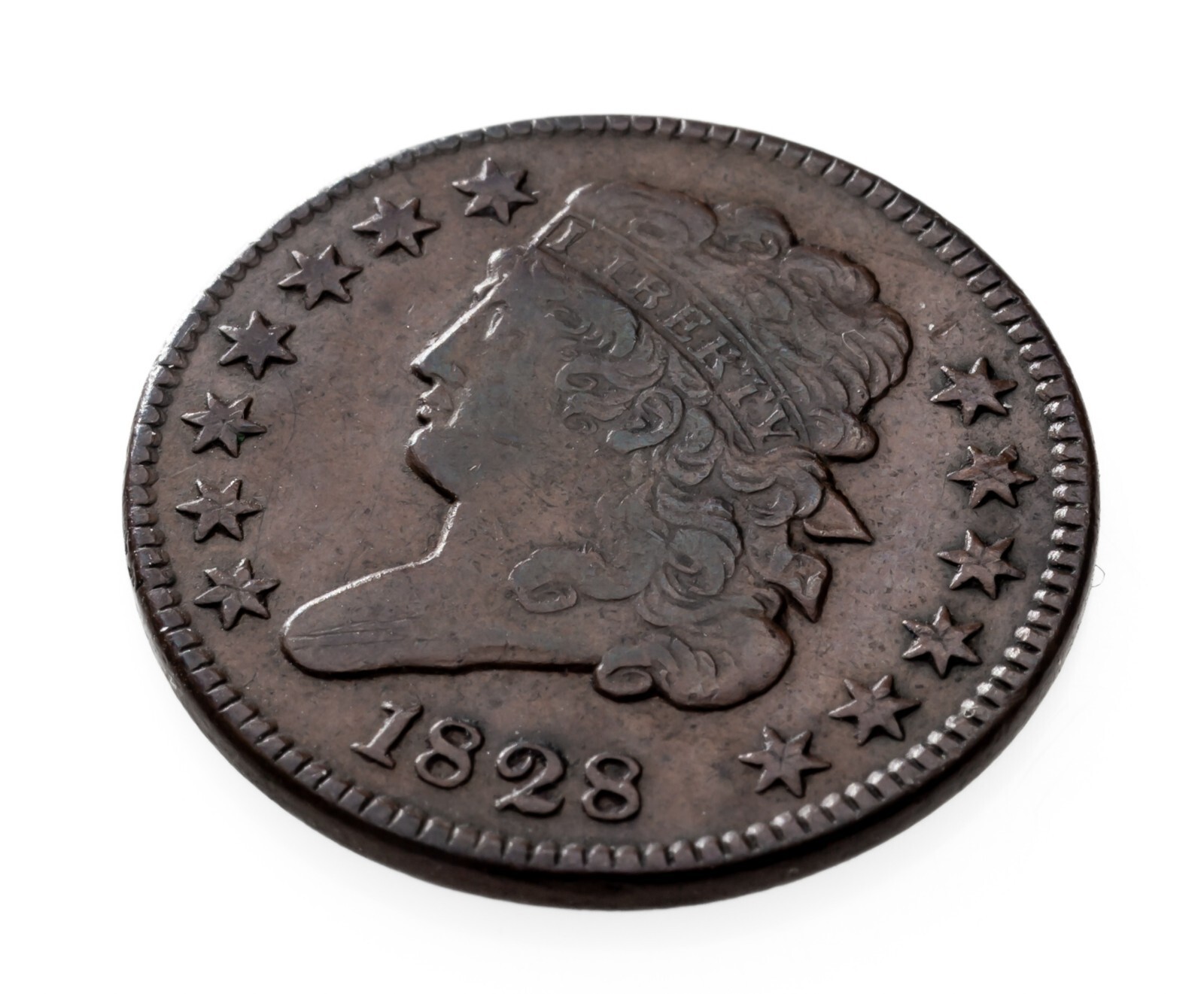 1828 13 Stars Half Cent in Very Fine VF Condition, Brown Color, Nice Detail Item image 3