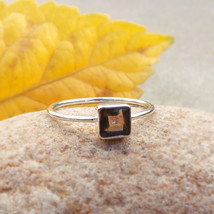 Smokey Quartz 925 silver Ring Brown stones Square Ring Smoky quartz Ring Quartz  - £14.58 GBP