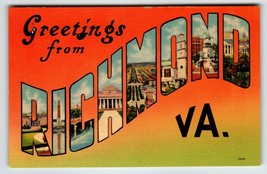 Greetings From Richmond Virginia Large Big Letter Linen Postcard Unused VA - £9.94 GBP