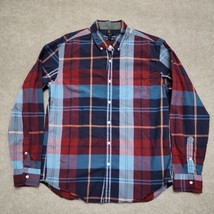 J Crew Tartan Plaid Button Down Shirt Mens XL Blue Red Cotton Long Sleeve - £15.36 GBP