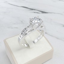1.5 Ct Channel Set Simulated Diamond Real 14k White Gold Women Engagement Ring - £519.58 GBP